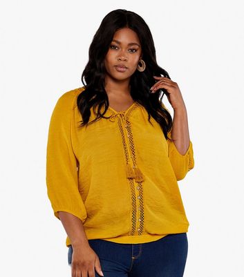 Apricot Curves Mustard Crochet Trim Top 