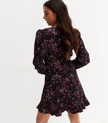 Black Ditsy Floral Lace Trim Long 