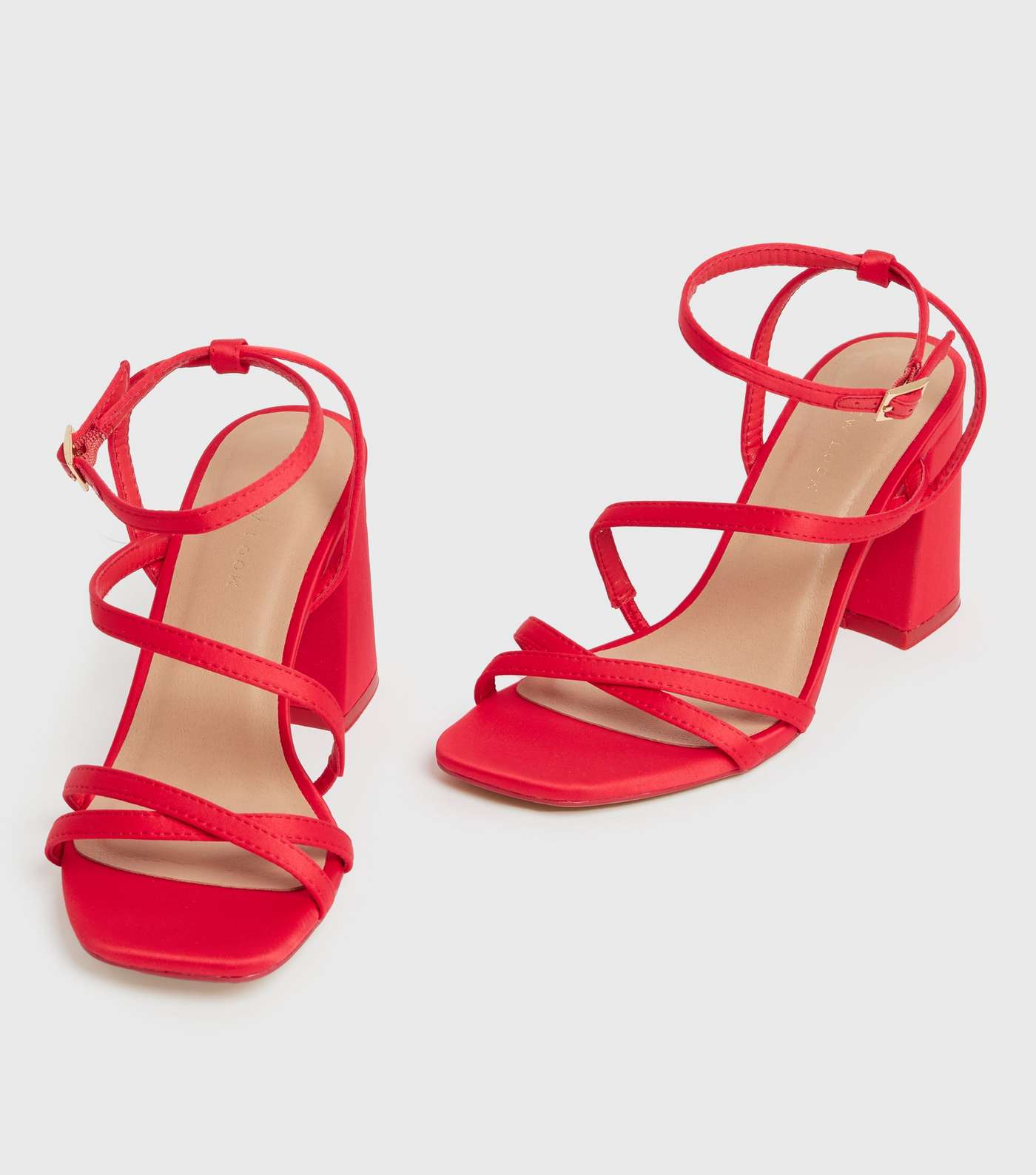 Red Satin Strappy Block Heel Sandals Image 3