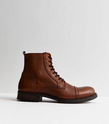 Jack & Jones Dark Brown Leather Lace Up Boots