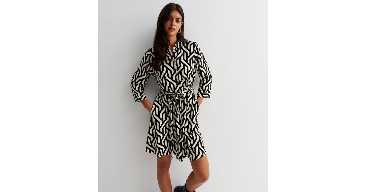 Geometric Shirt Dress 274 Rich Brown