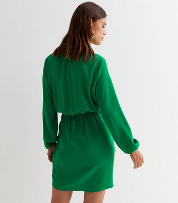 Green Collared Long Sleeve Mini Wrap 