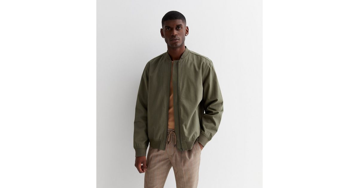 Khaki Twill Bomber Jacket New Look