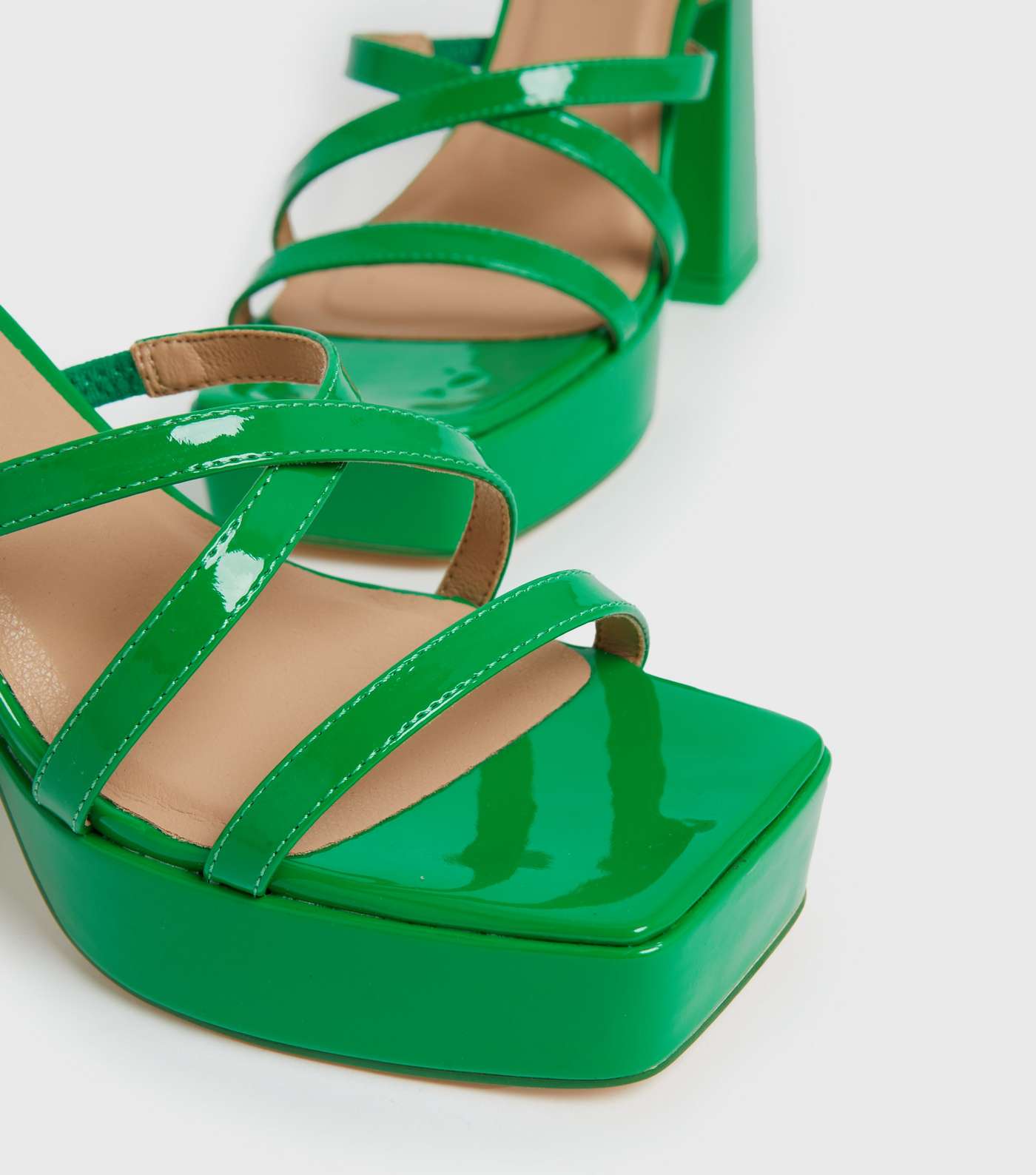 Green Patent Strappy Platform Block Heel Sandals Image 4