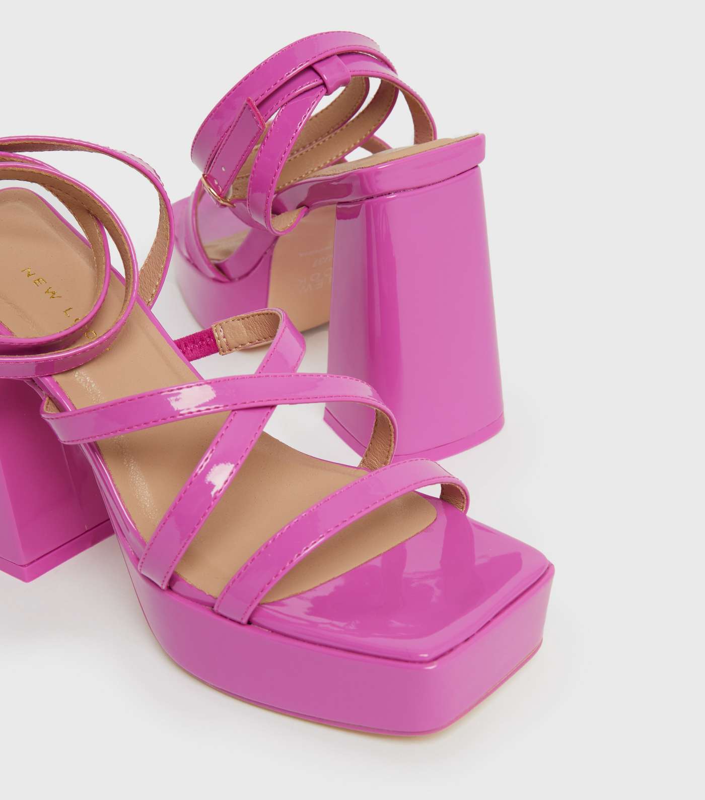 Bright Pink Patent Strappy Platform Block Heel Sandals Image 4