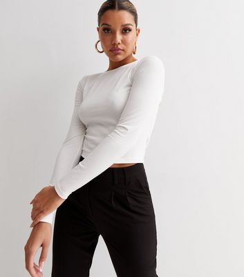 Cream Ribbed Twist Open Back Long Sleeve Top | New Look