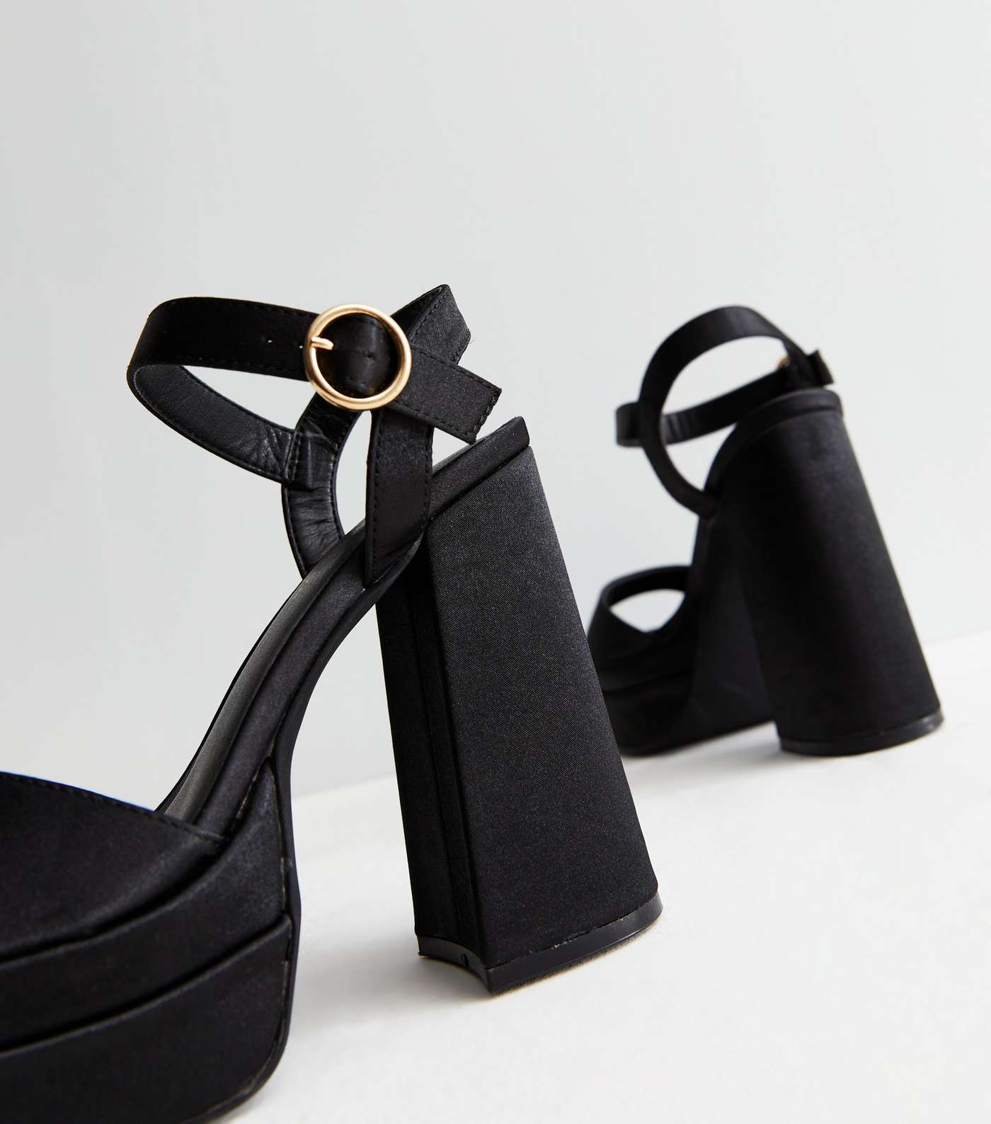 Black Satin Block Heel Platform Sandals Image 4