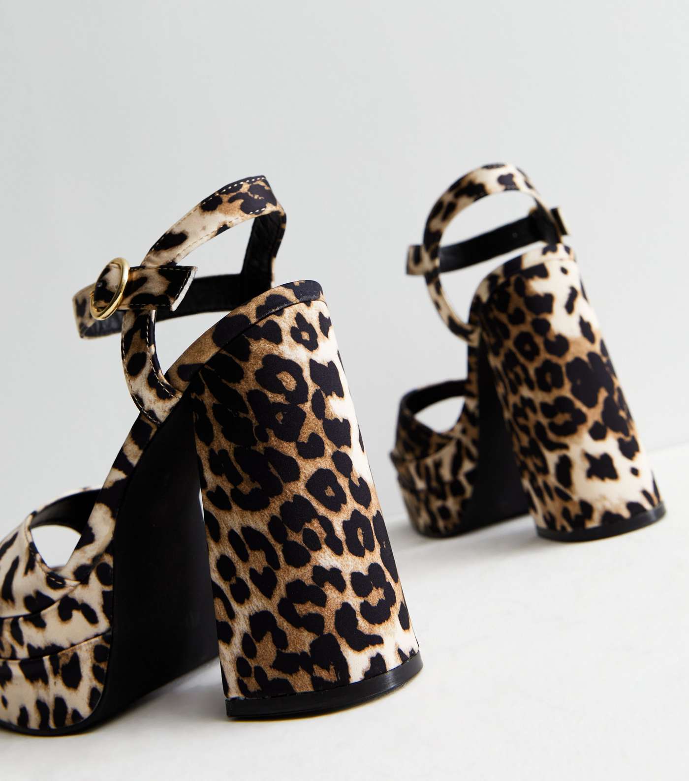 Stone Leopard Print Satin Block Heel Platform Sandals Image 4