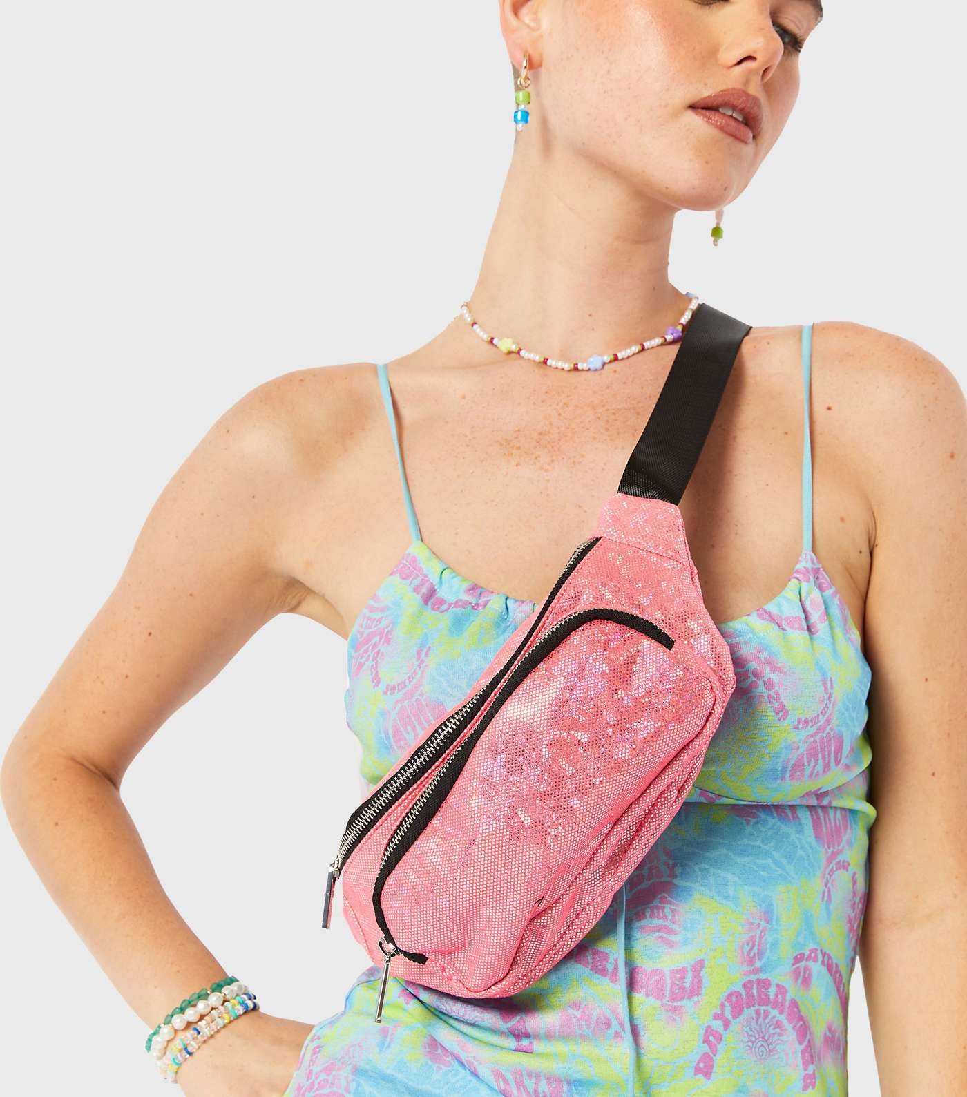 Skinnydip Bright Pink Glitter Bum Bag