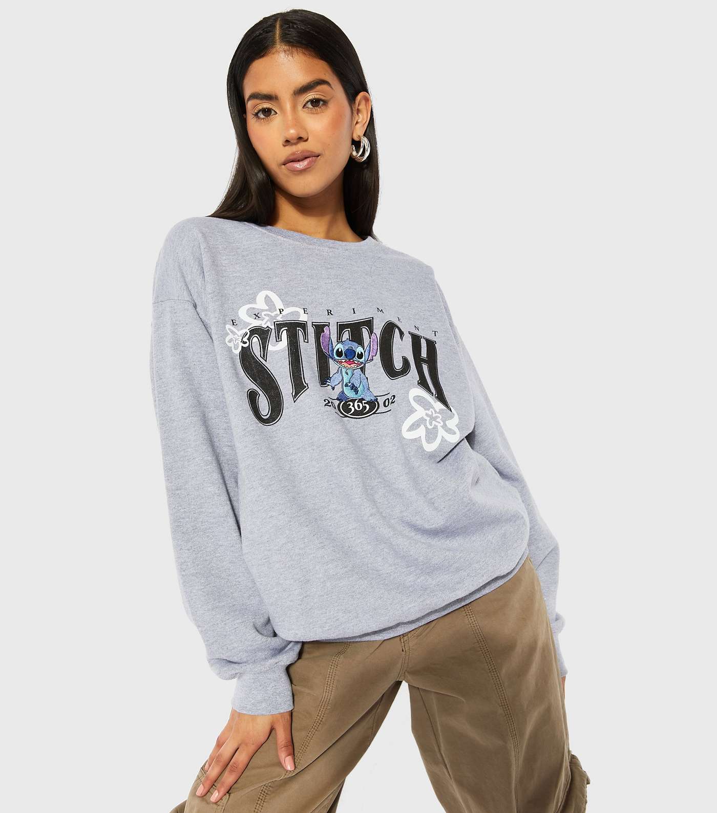 Skinnydip Pale Grey Disney Stitch Logo Sweatshirt