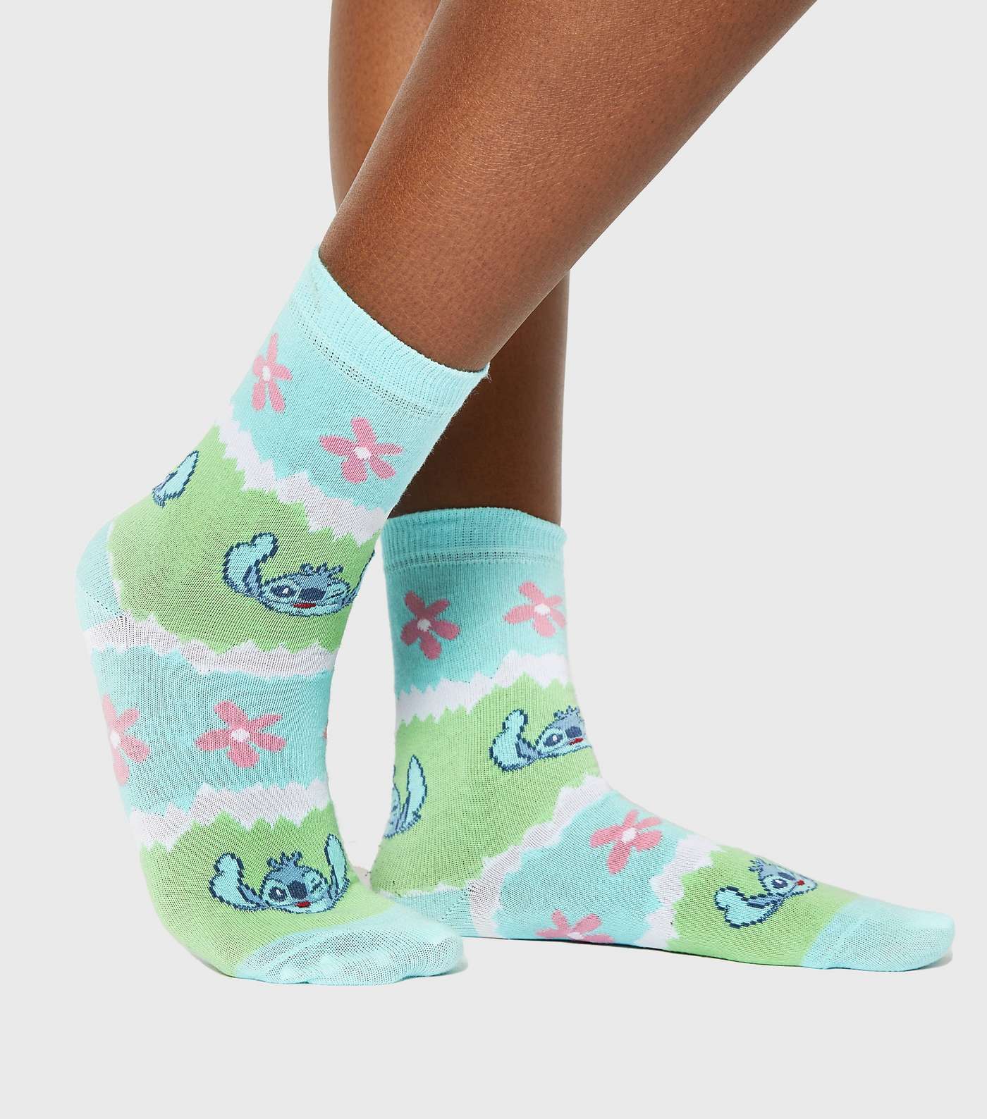 Skinnydip Green Disney Stitch Floral Socks