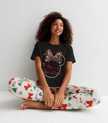 Black Christmas Jogger Pyjama Set with Disney Minnie Mouse Logo
