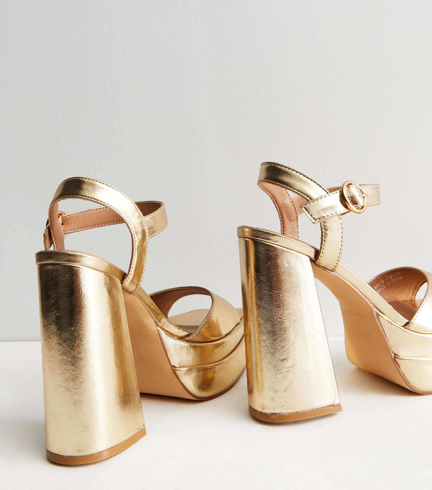 Gold Metallic Double Platform Block Heel Sandals Image 4