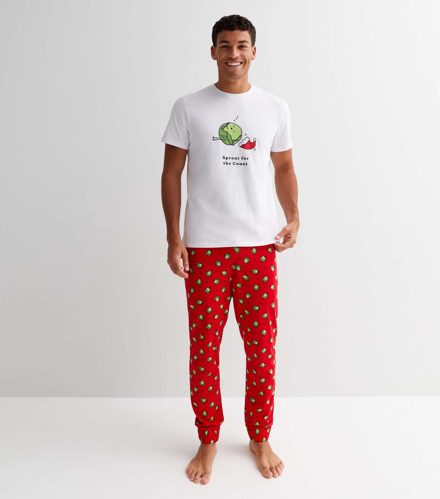 White Christmas Jogger Family Pyjama Set with Brussel Sprouts Logo