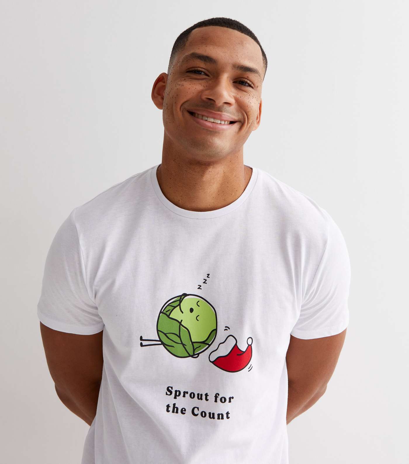 White Christmas Jogger Family Pyjama Set with Brussel Sprouts Logo Image 3