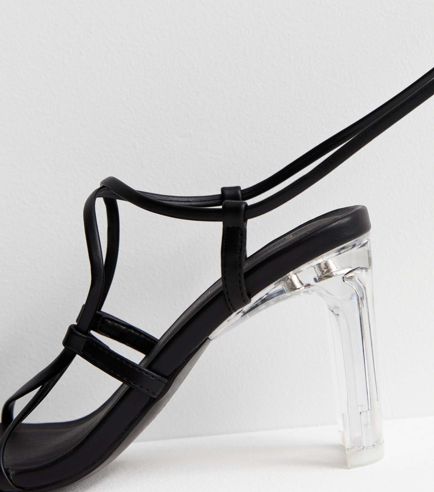 Black Strappy Clear Block Heel Sandals Image 5