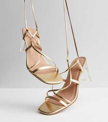 Gold Strappy Clear Block Heel Sandals