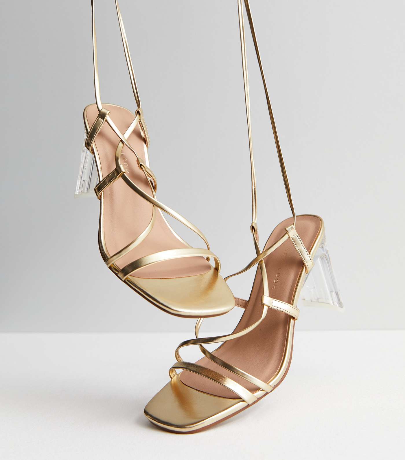 Gold Strappy Clear Block Heel Sandals