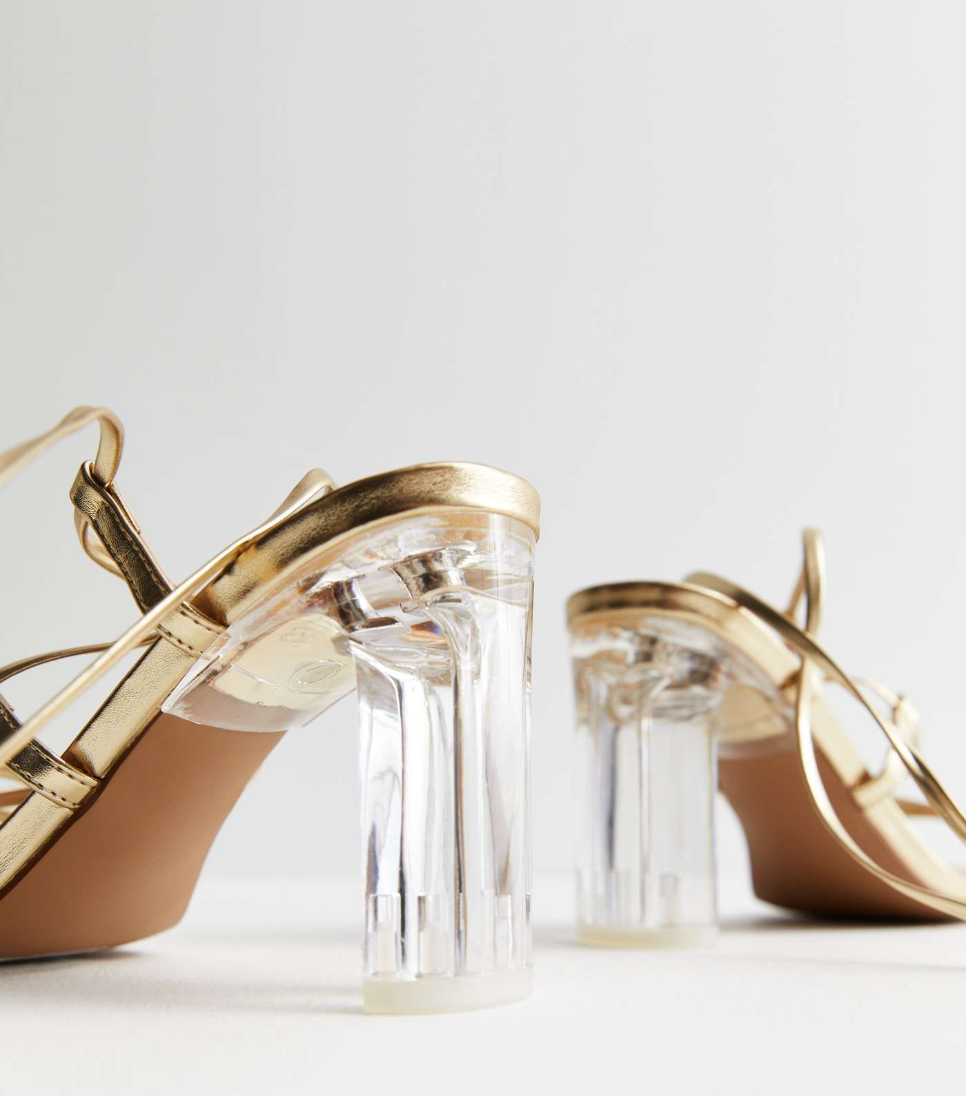 Gold Strappy Clear Block Heel Sandals Image 3