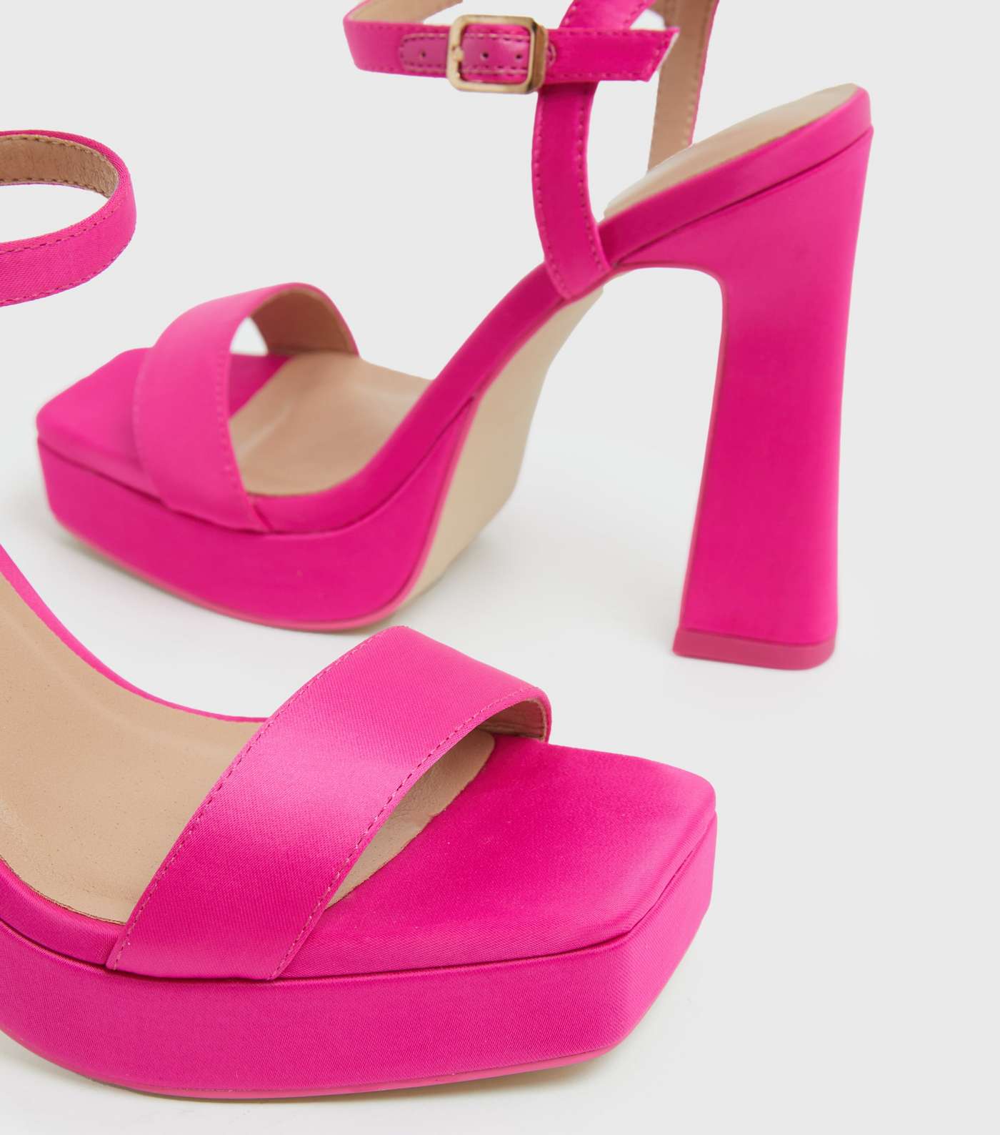 Bright Pink Satin Block Heel Platform Sandals Image 4