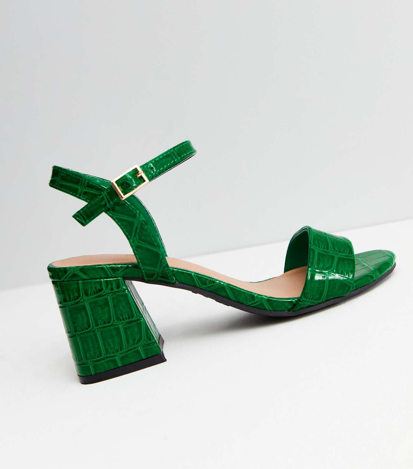 Green Croc Block Heel Sandals Image 3