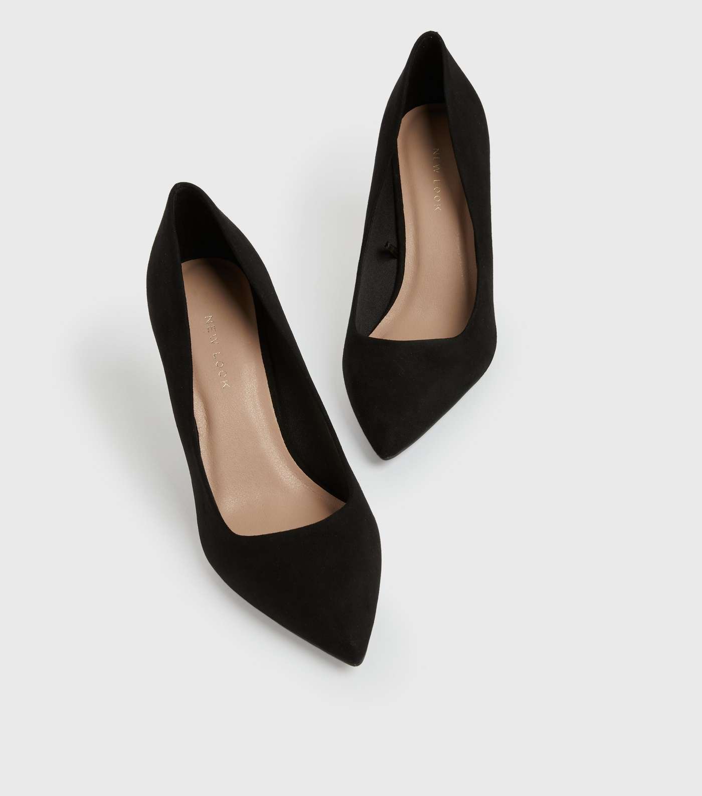Black Suedette Pointed Stiletto Heel Court Shoes Image 3