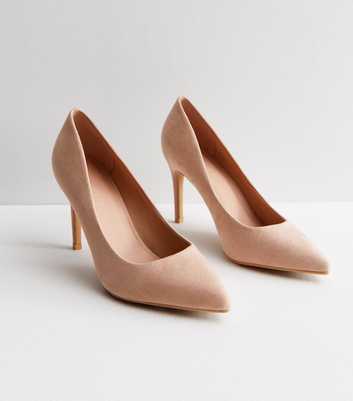 Pale Pink Suedette Pointed Stiletto Heel Court Shoes