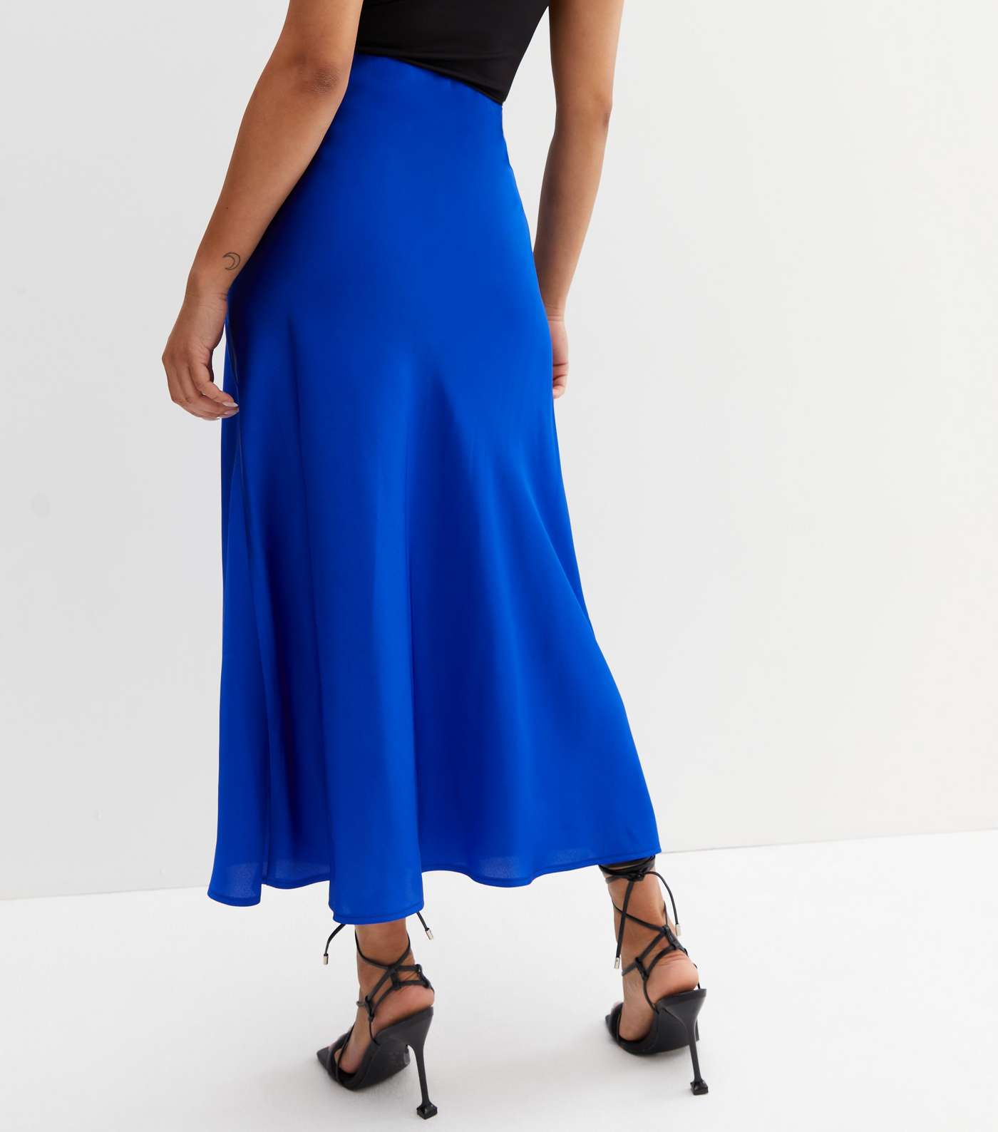 Petite Bright Blue Satin Bias Cut Midi Skirt Image 3