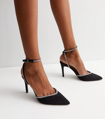 Black satin heels with ankle strap online