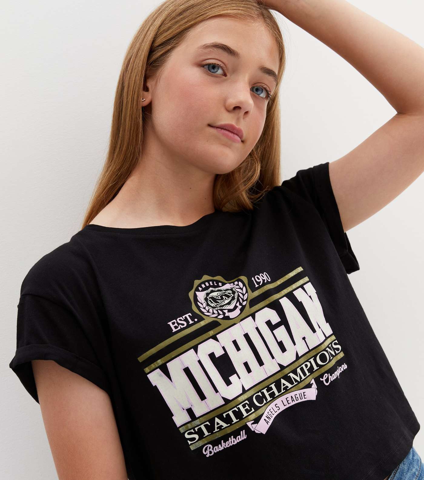 Girls Black Michigan Metallic Logo T-Shirt
