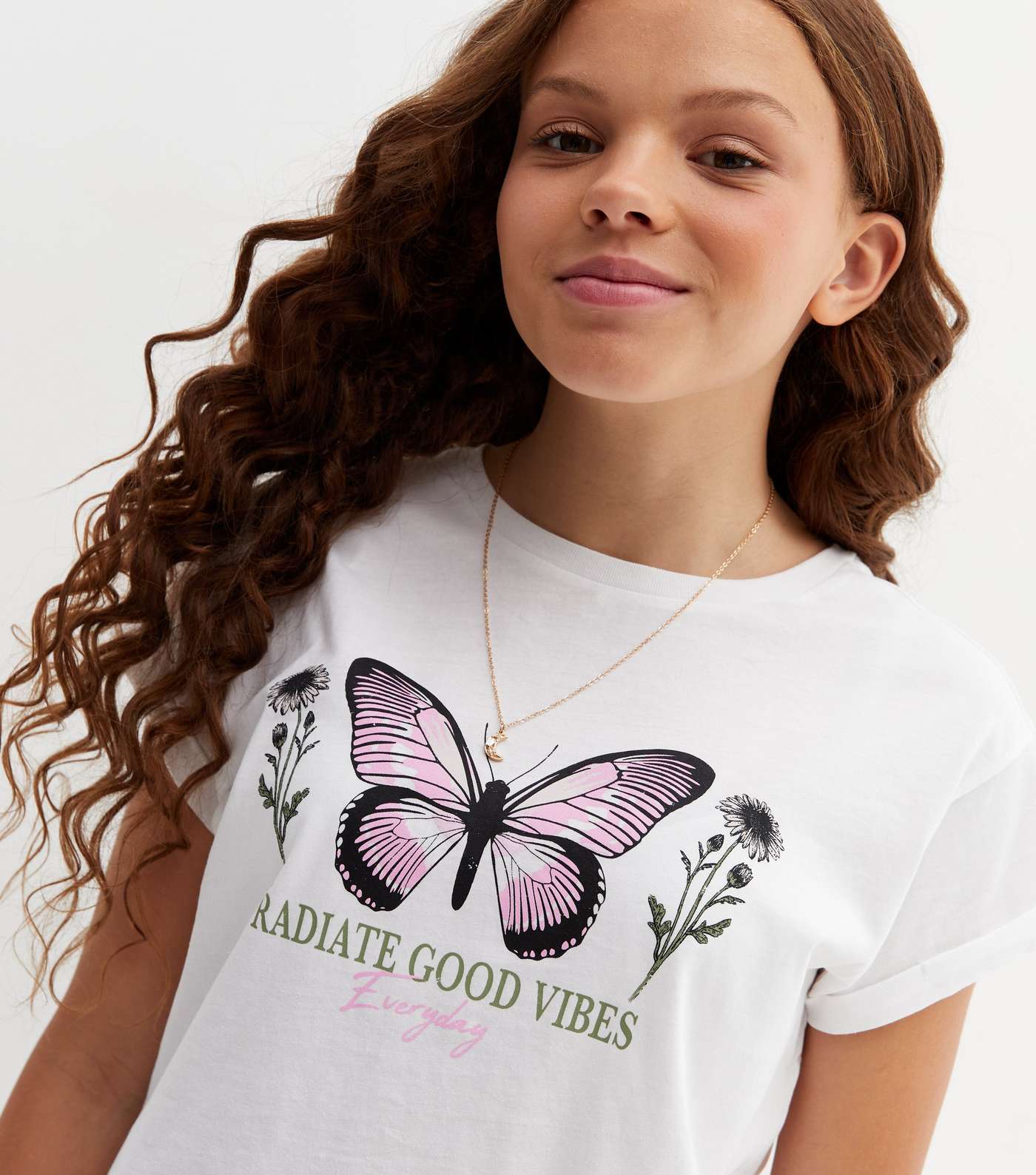 Girls White Butterfly Logo T-Shirt