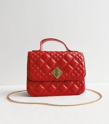 Red Quilted Top Handle Cross Body Bag New Look
