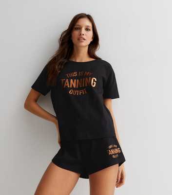 Black Short Pyjama Set with Metallic Tanning Logo
