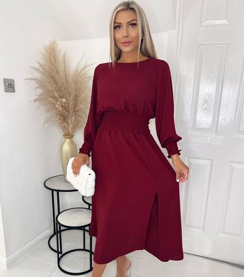 AX Paris Burgundy Long Sleeve Shirred 