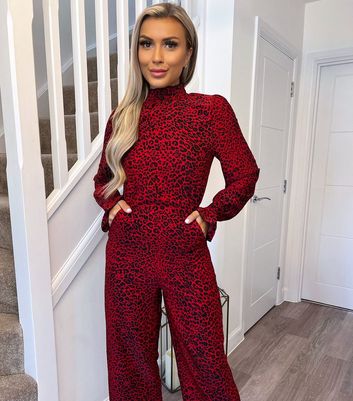 new look red leopard print jumpsuit