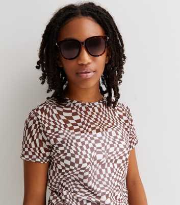Girls Dark Brown Metal Trim Round Sunglasses