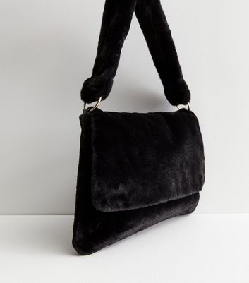 black fluffy cross body bag