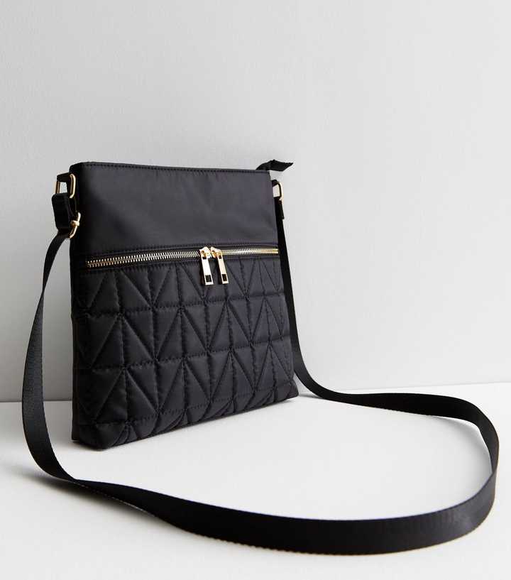 Black Quilted Messenger Shoulder Bag | New Look