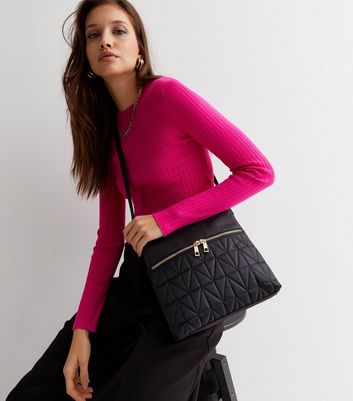 Black Quilted Messenger Shoulder Bag | New Look