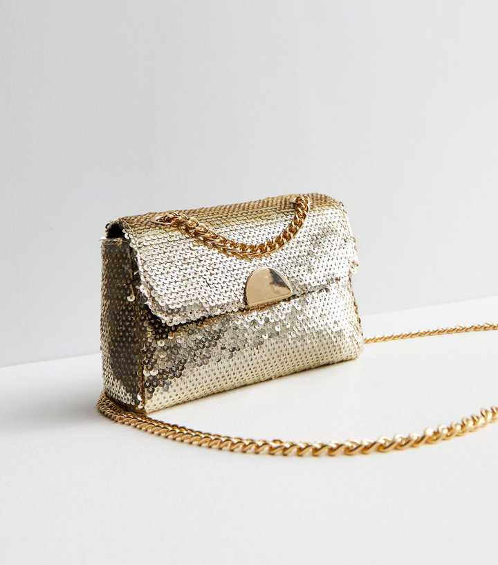 Gold Sequin Chain Cross Body Bag