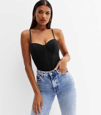 Black Mesh Strappy Corset Bodysuit