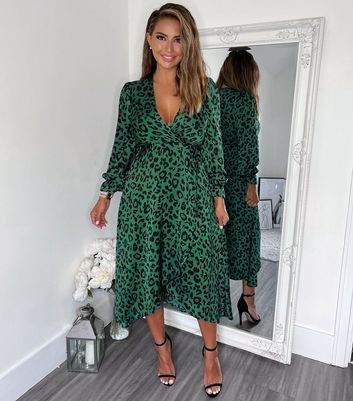 V Neck Long Sleeve Midi Wrap Dress 