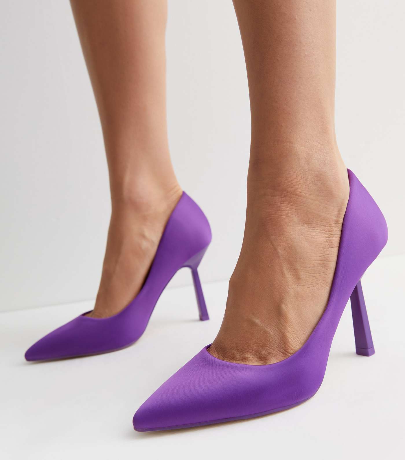 Purple Satin Pointed Stiletto Heel Court Shoes Image 2