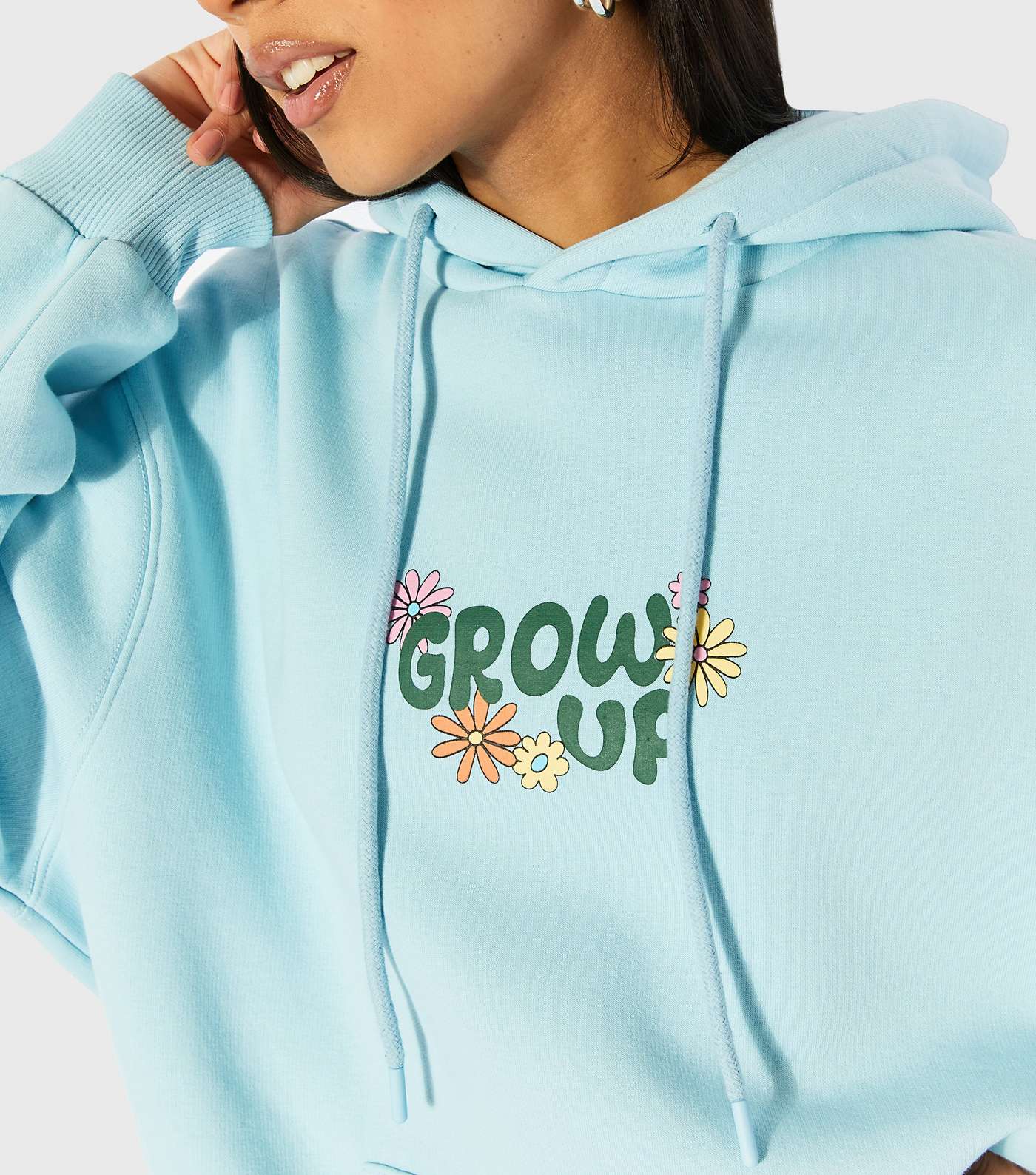 Skinnydip Bright Blue Floral Front and Back Logo Hoodie Image 3