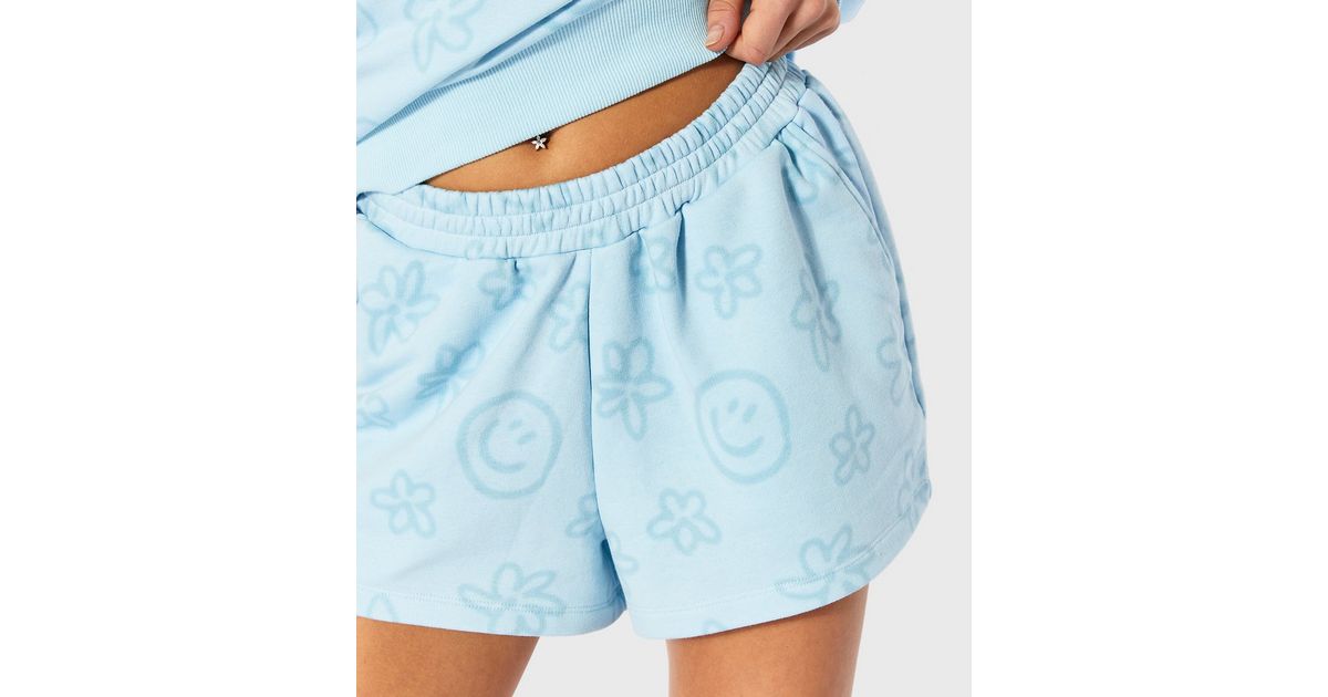 Skinnydip Bright Blue Floral Jersey Shorts New Look