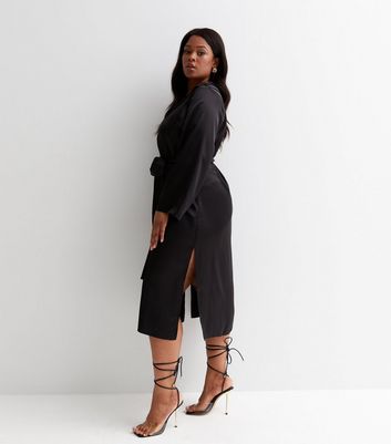 new look black midi shirt dress