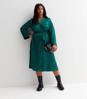 Dark green hotsell satin wrap dress