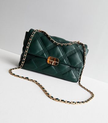 Dark Green Quilted Cross Body Bag New Look