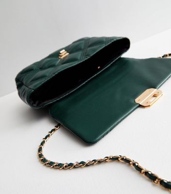 Dark Green Quilted Cross Body Bag New Look