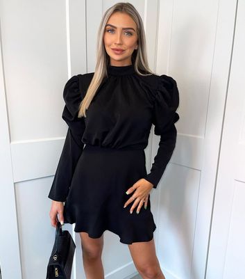 Long Puff Sleeve Mini Skater Dress 